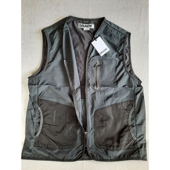 Brady Men XL Zip-Up Pockets Stretch Windbreaker Outdoor Vest Nylon‎ Cotton Blend